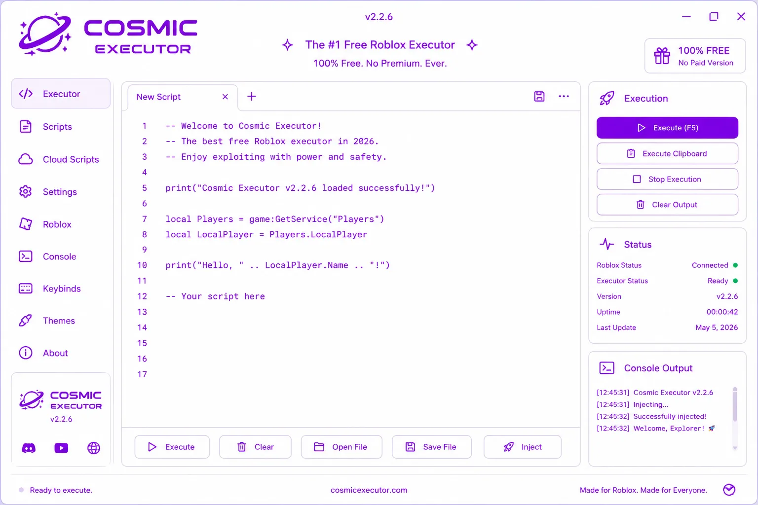 Cosmic interface screenshot