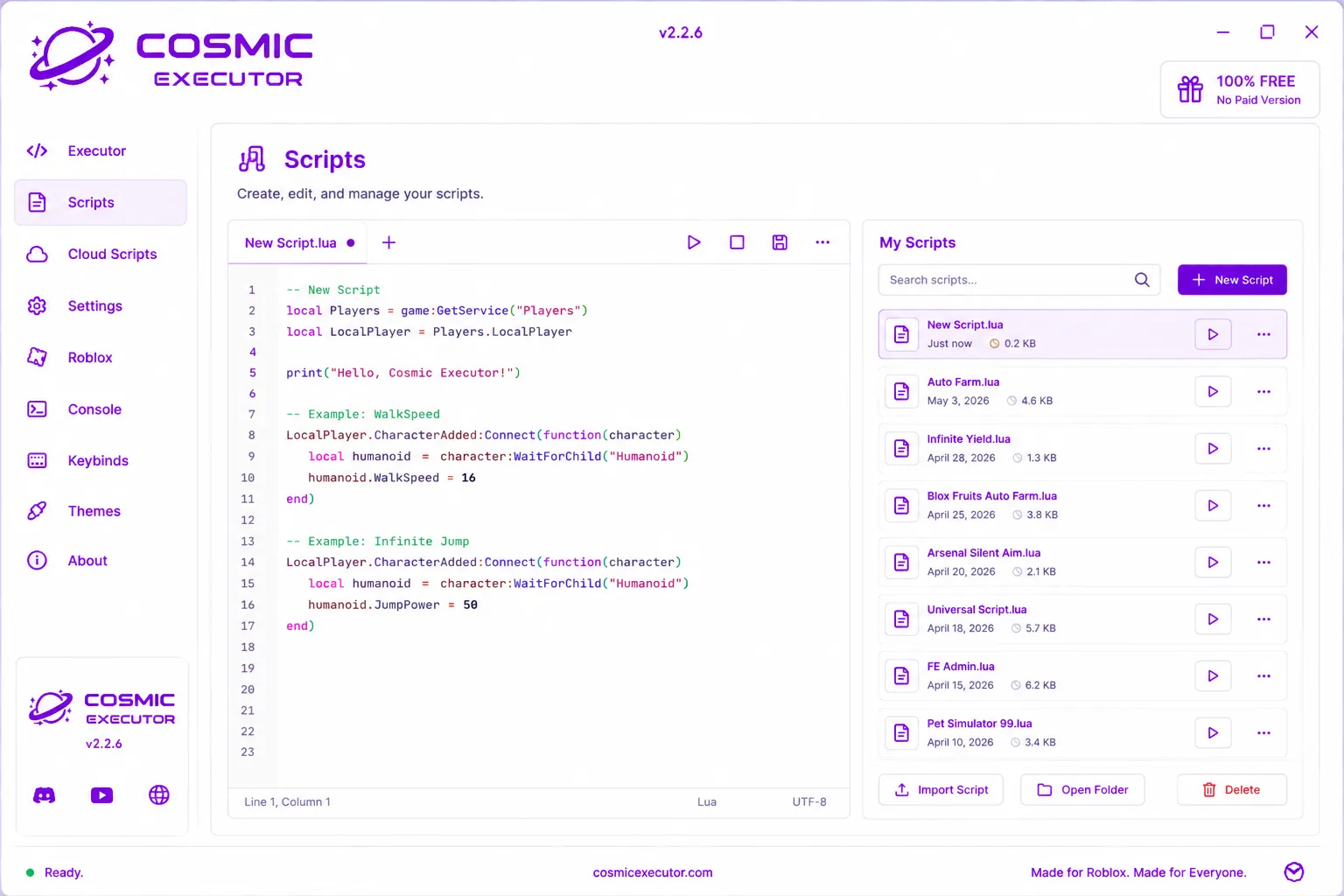Cosmic interface screenshot