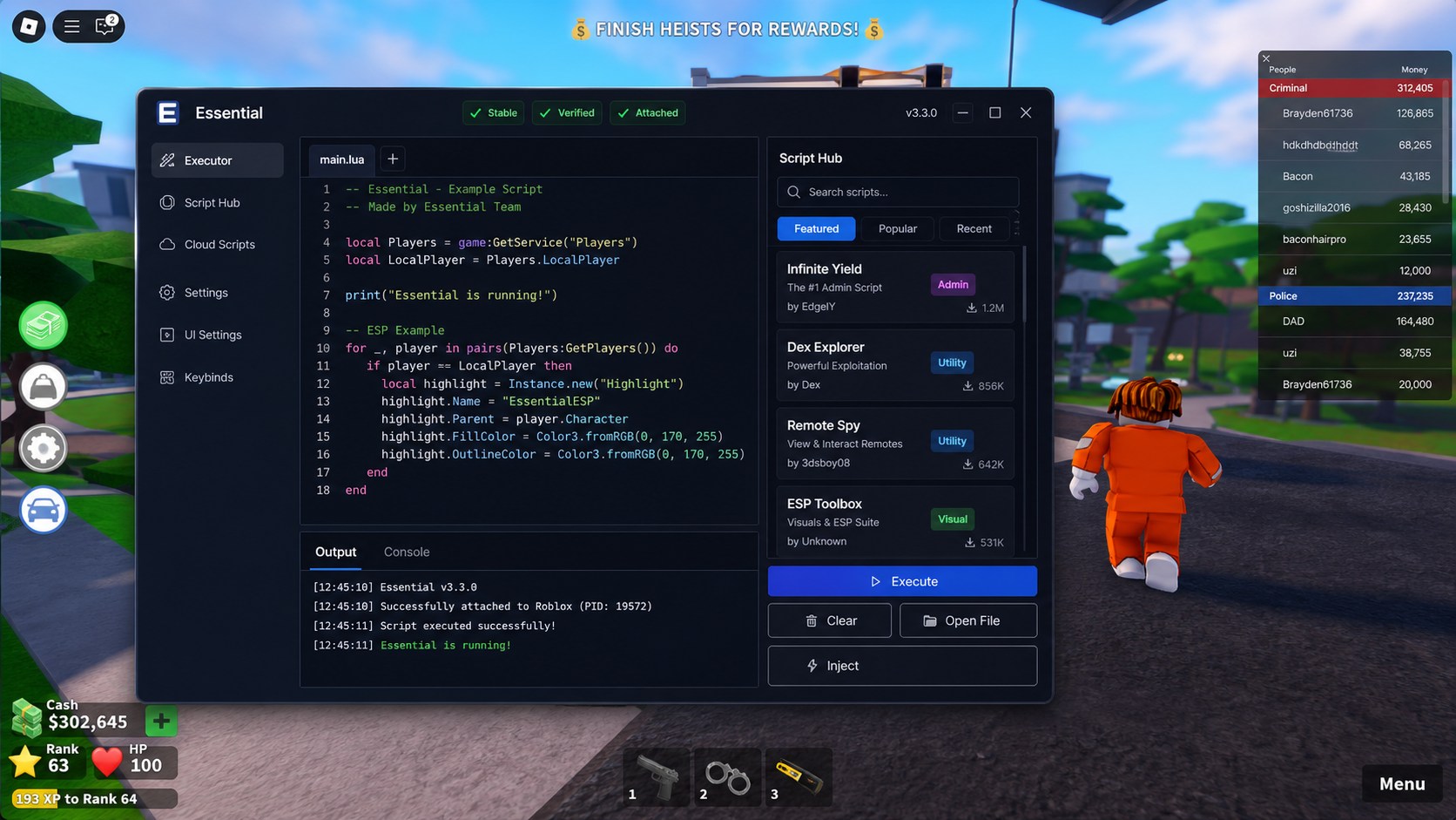 Essential interface screenshot