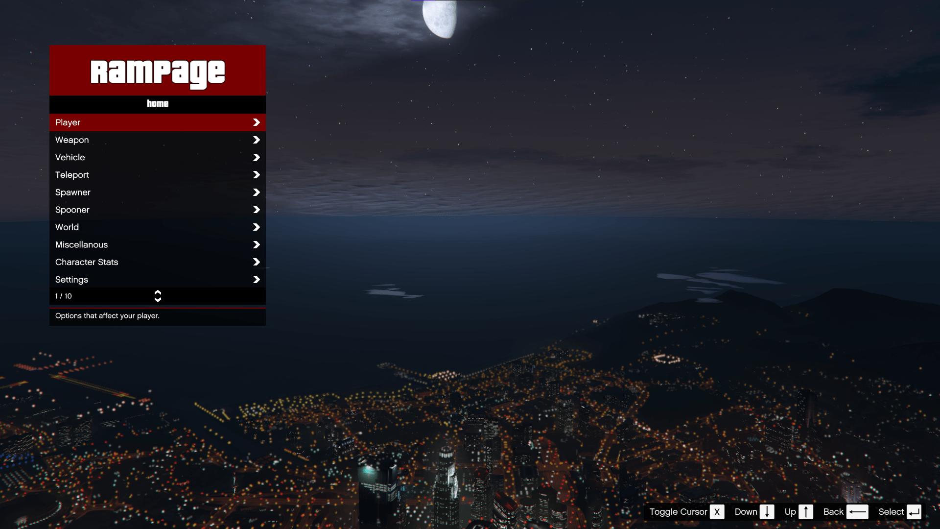 Rampage Trainer menu shown in GTA V
