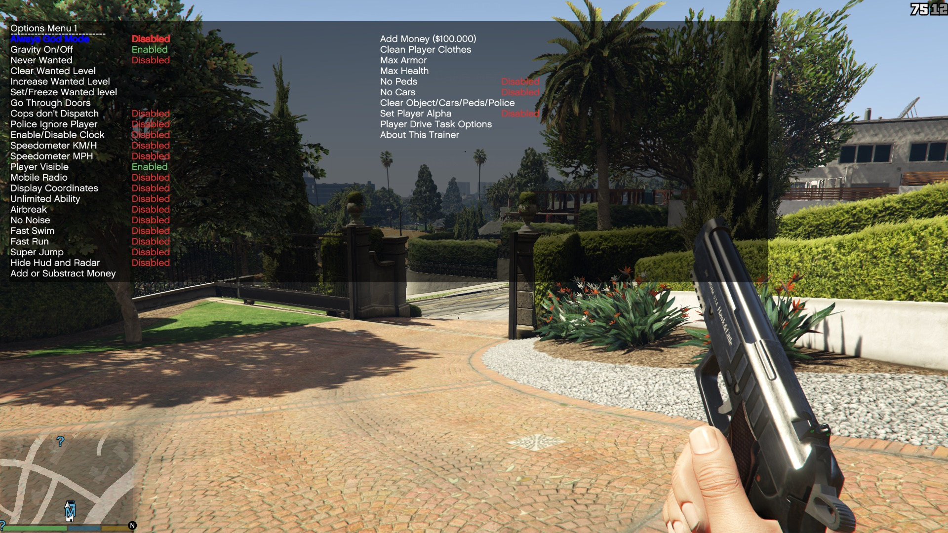 Simple Trainer options menu shown in GTA V